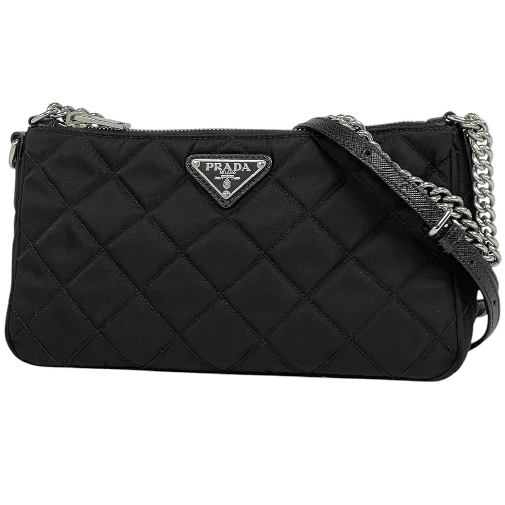 Prada Plate Chain 2way Shoulder Bag Quilted Nero Black